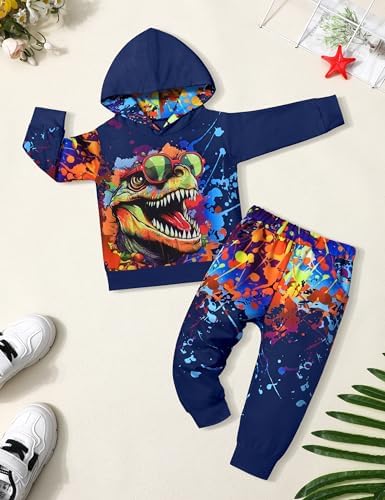 Cool Dinosaur Toddler Outfits Set - Long Sleeve Hoodie Pants