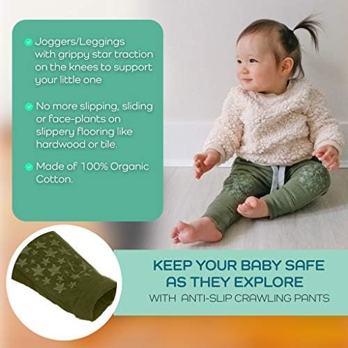 Anti-Slip Crawlers 6-12 Months Organic Cotton Olive Green