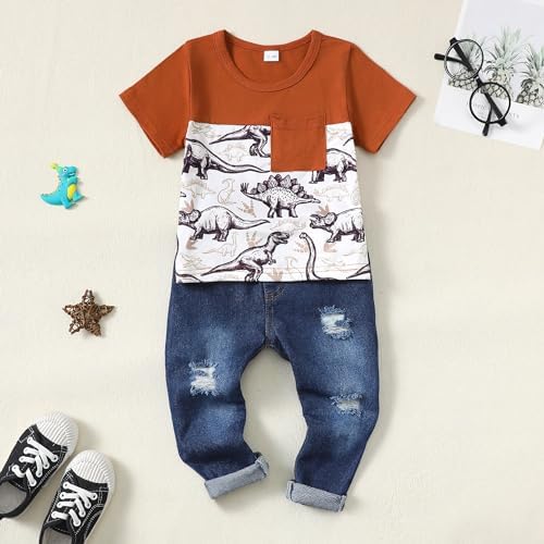 Toddler Boy Letter Print Hoodie and Ripped Jeans Set