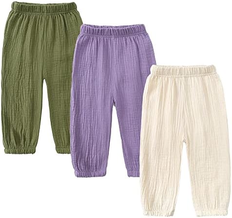 MYGBCPJS Baby Boys Girls 3-Pack Cotton Linen Trousers Casual Long Bloomers