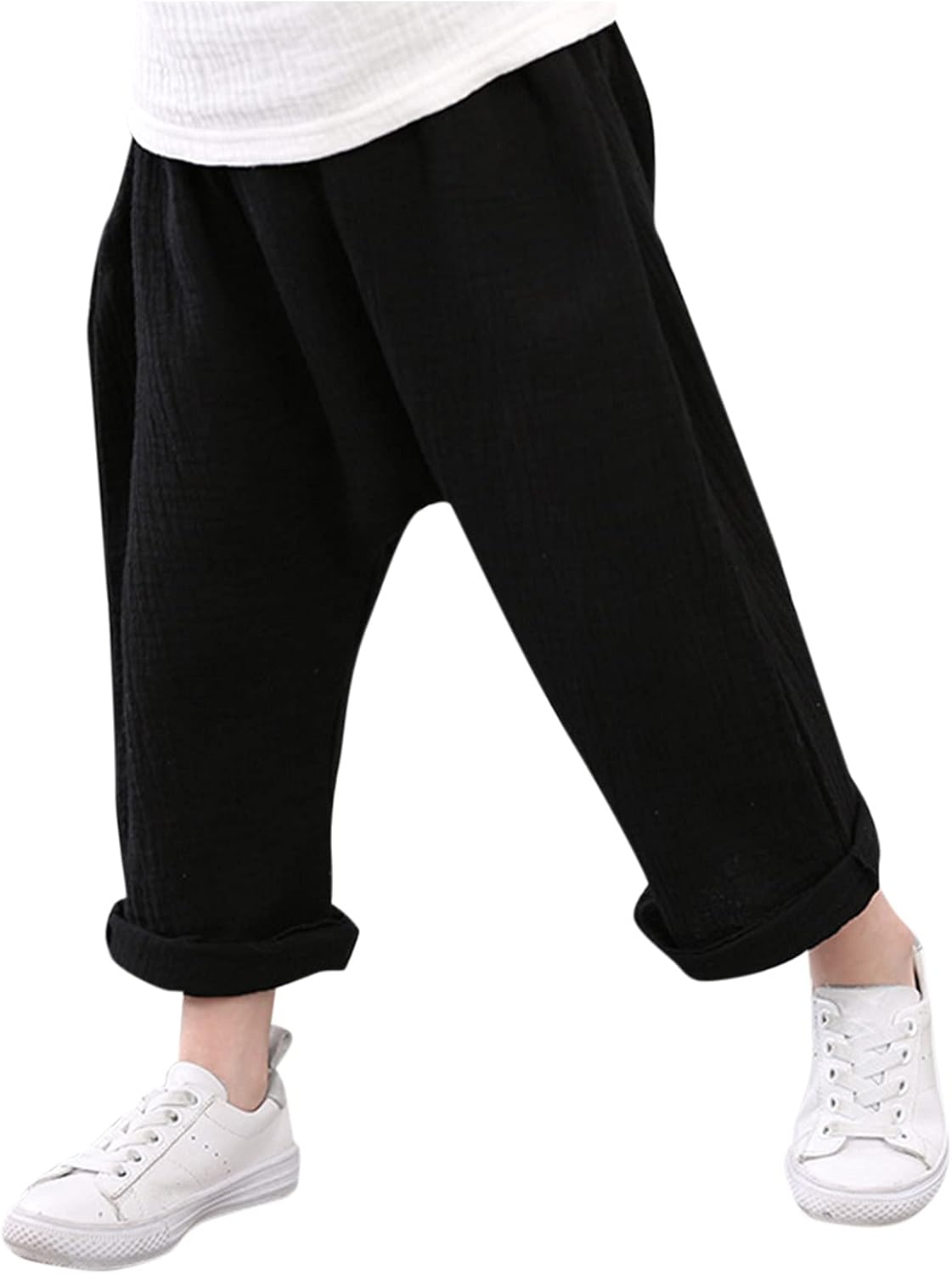 ZHEMO - extbfSkyler Black Solid Pleated Harem Pants for 6M-6T Boys