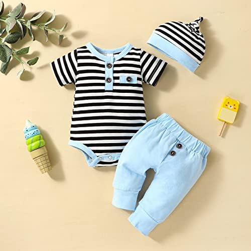 VINUOKER Boys Summer Blue Cotton Blend Striped Sport Casual Coordinate Outfit