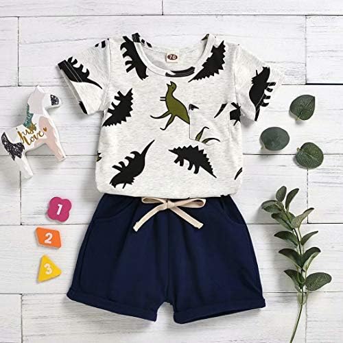 Tepuce Boys Dinosaur T-Shirt and Shorts Summer Outfit for Toddlers