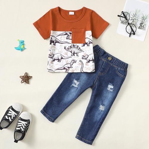 Toddler Boy Letter Print Hoodie and Ripped Jeans Set