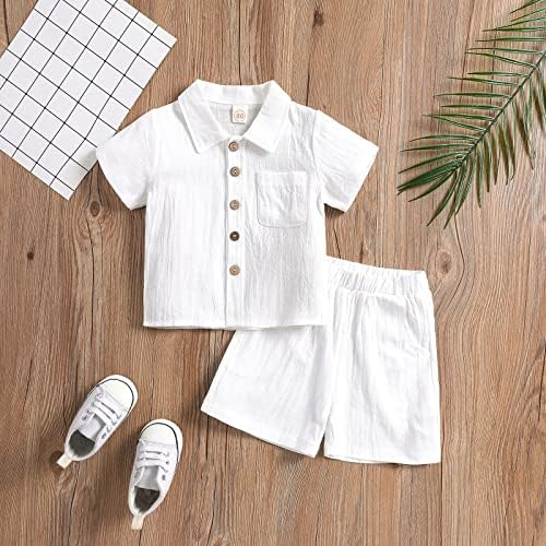 Shibaozi Toddler Boys Summer Outfit Cozy Button-Down Set with Pockets