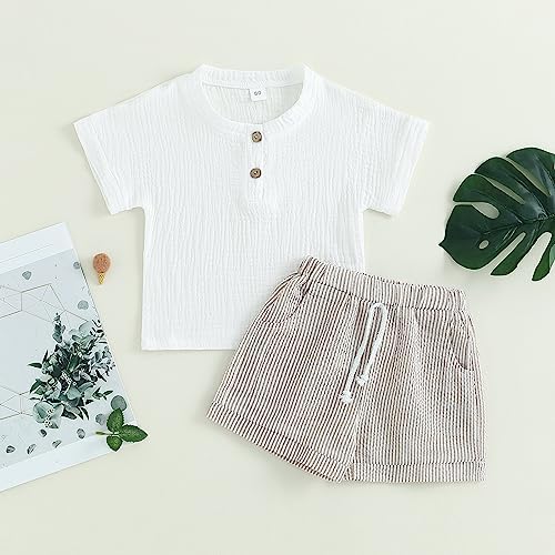 2Pcs Summer Outfits for Baby Boys Elastic Waistband Shorts Set