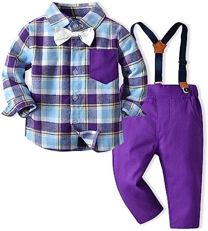 Toddler Boys Dress Suit Set with Bow Tie and Suspenders