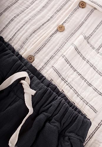 Muslin Boys Sets 100 Cotton Summer Set Pocket Shirt Drawstring Pants