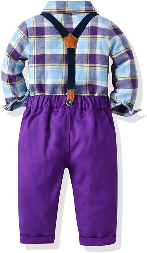 Toddler Boys Dress Suit Set with Bow Tie and Suspenders