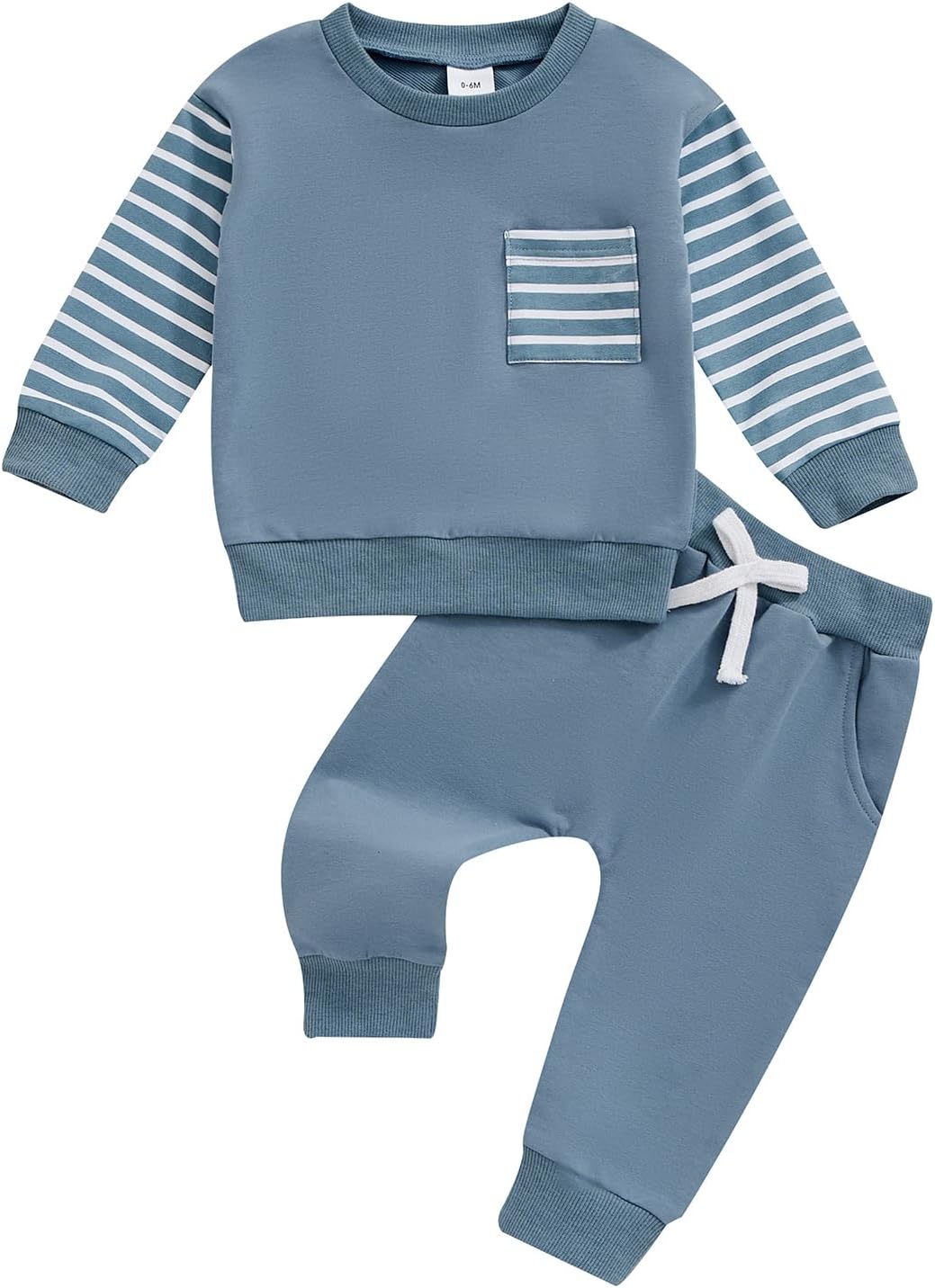 Toddler Striped Long Sleeve Sweatshirt Elastic Waist Pants 2 Piece Set