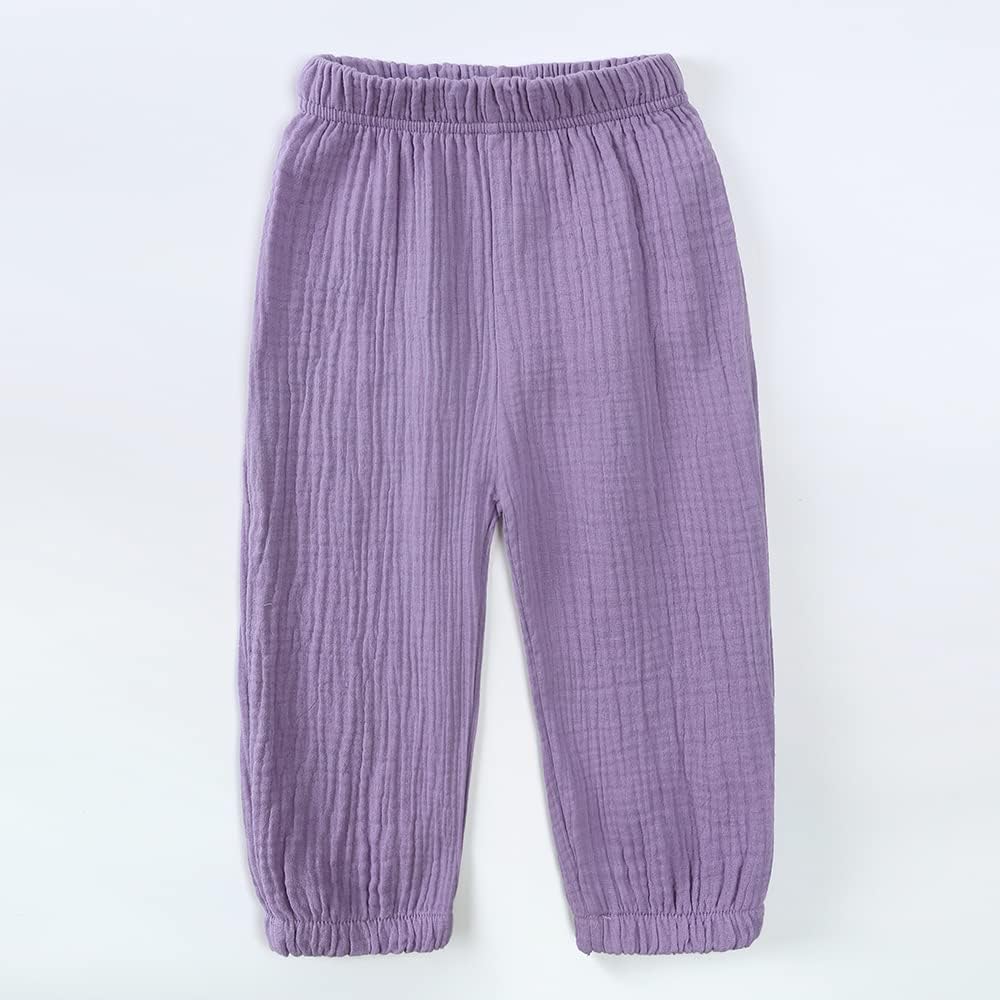 ZFTTZYMX Elastic Waist Cotton Linen Pants for Kids