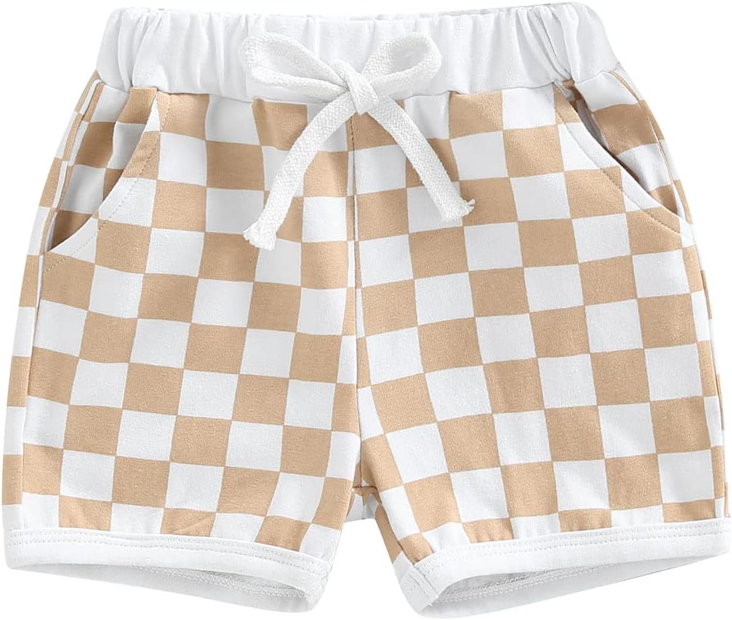 Lamuusaa Boys 0-3T Summer Cotton Plaid Jogger Shorts Elastic Waist