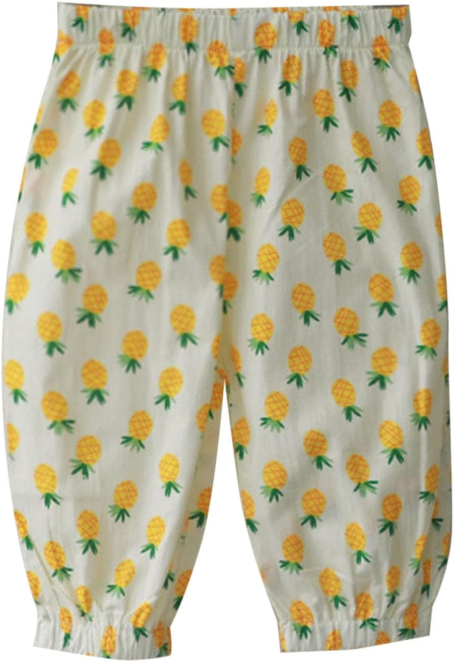 Long Bloomers Cotton Linen Trousers Elastic Waist Cartoon Print Soft Spring Fall