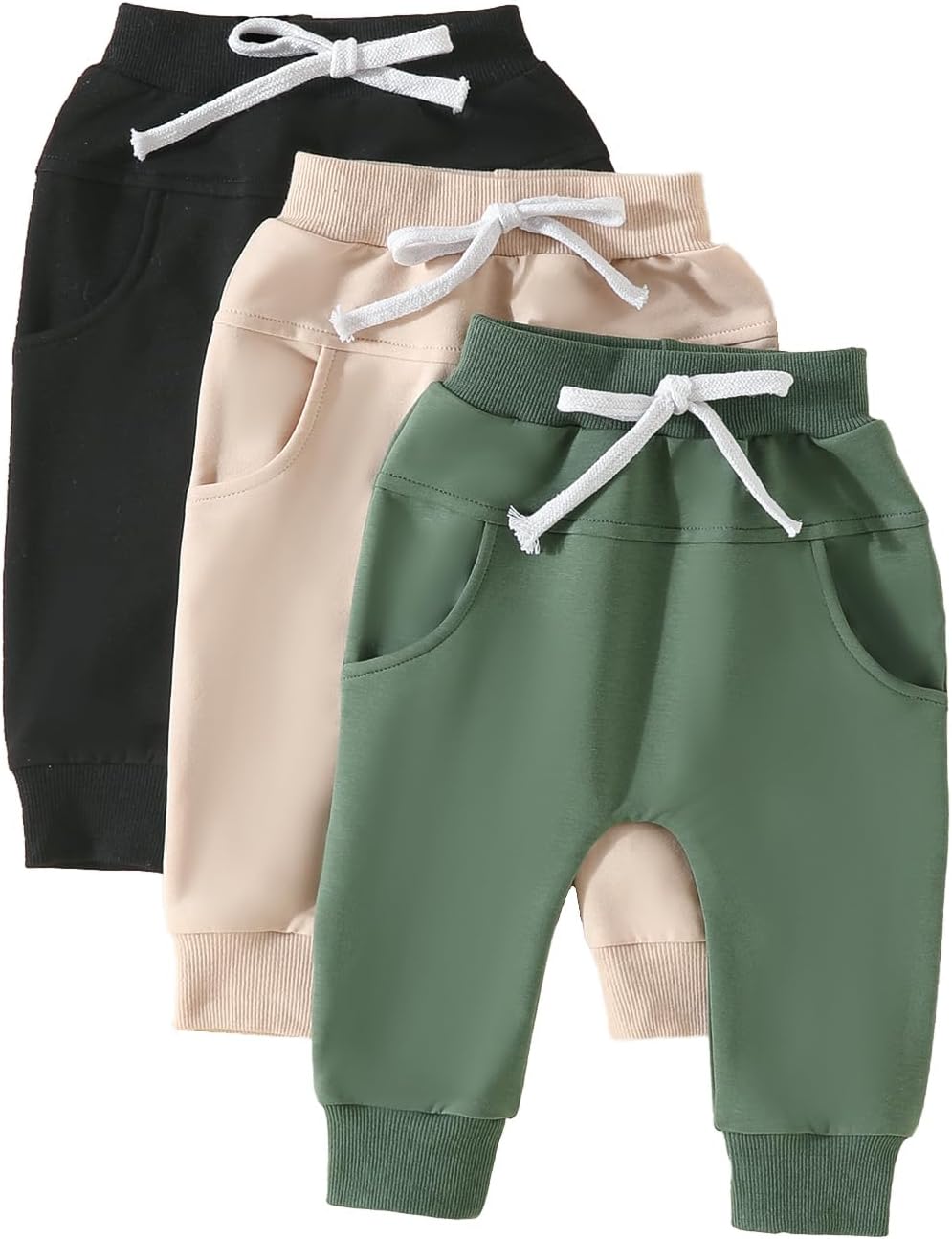 Baby Boys Sweatpants 3 Pack Solid Elastic Waist Jogger Pants Fall Winter printlns