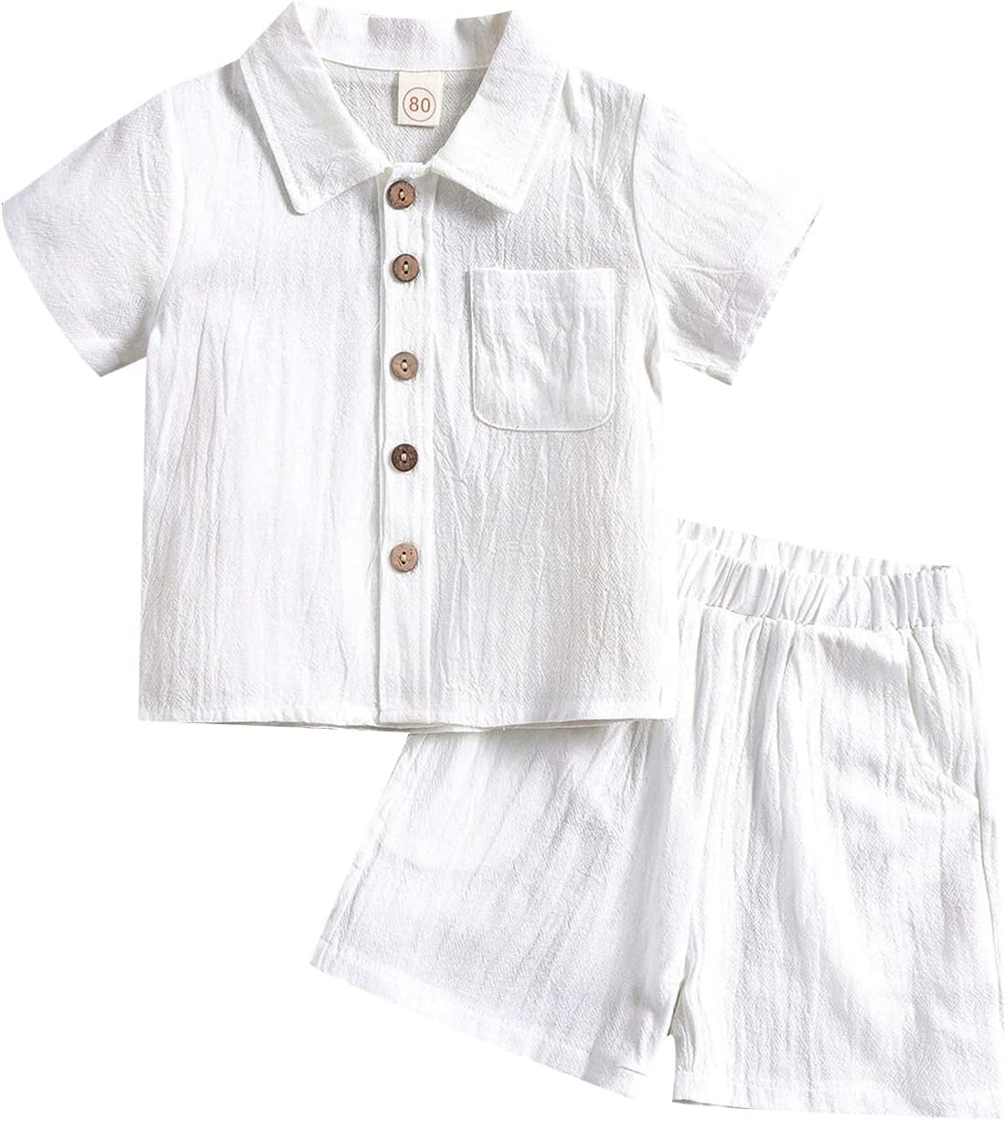 Shibaozi Toddler Boys Summer Outfit Cozy Button-Down Set with Pockets