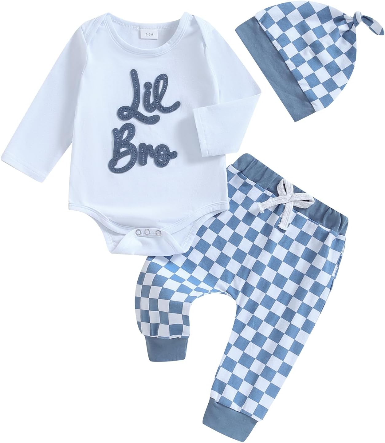 Newborn Bundle Fall Romper Pants Hat Set Lil SisBro Checking Out
