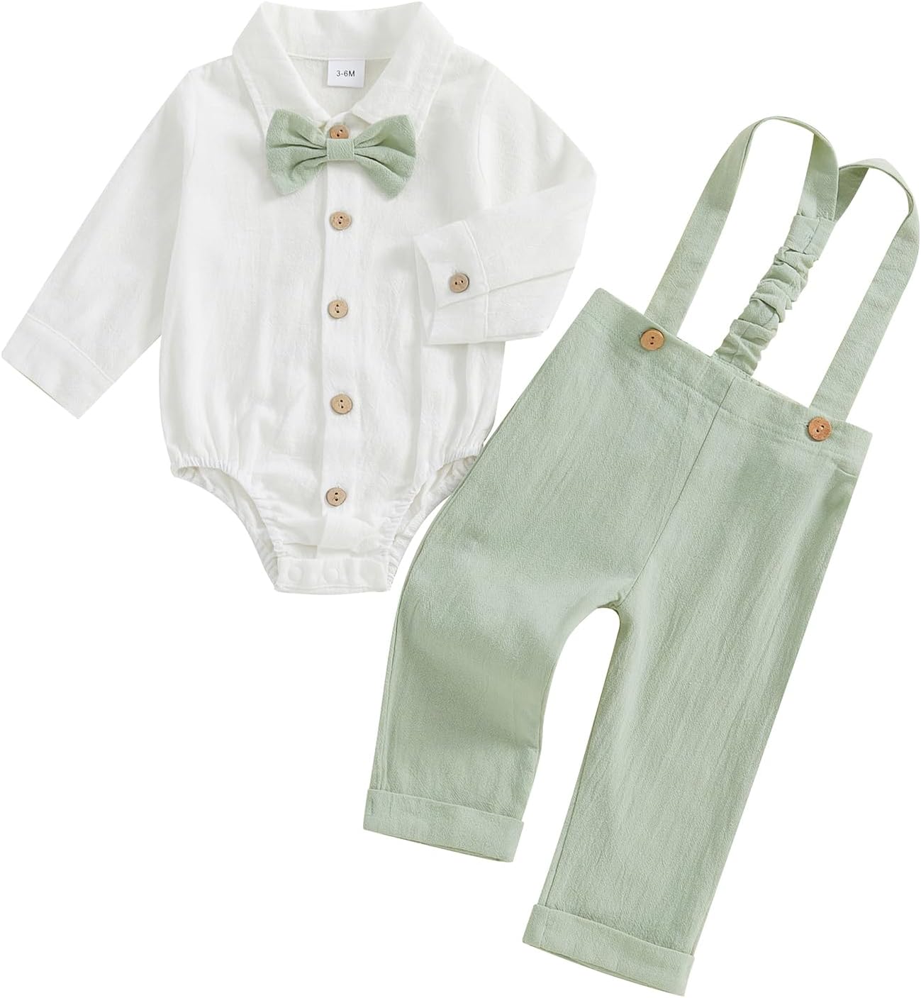 Newborn Baby Boy Bowtie Romper Set with Owsl Overalls