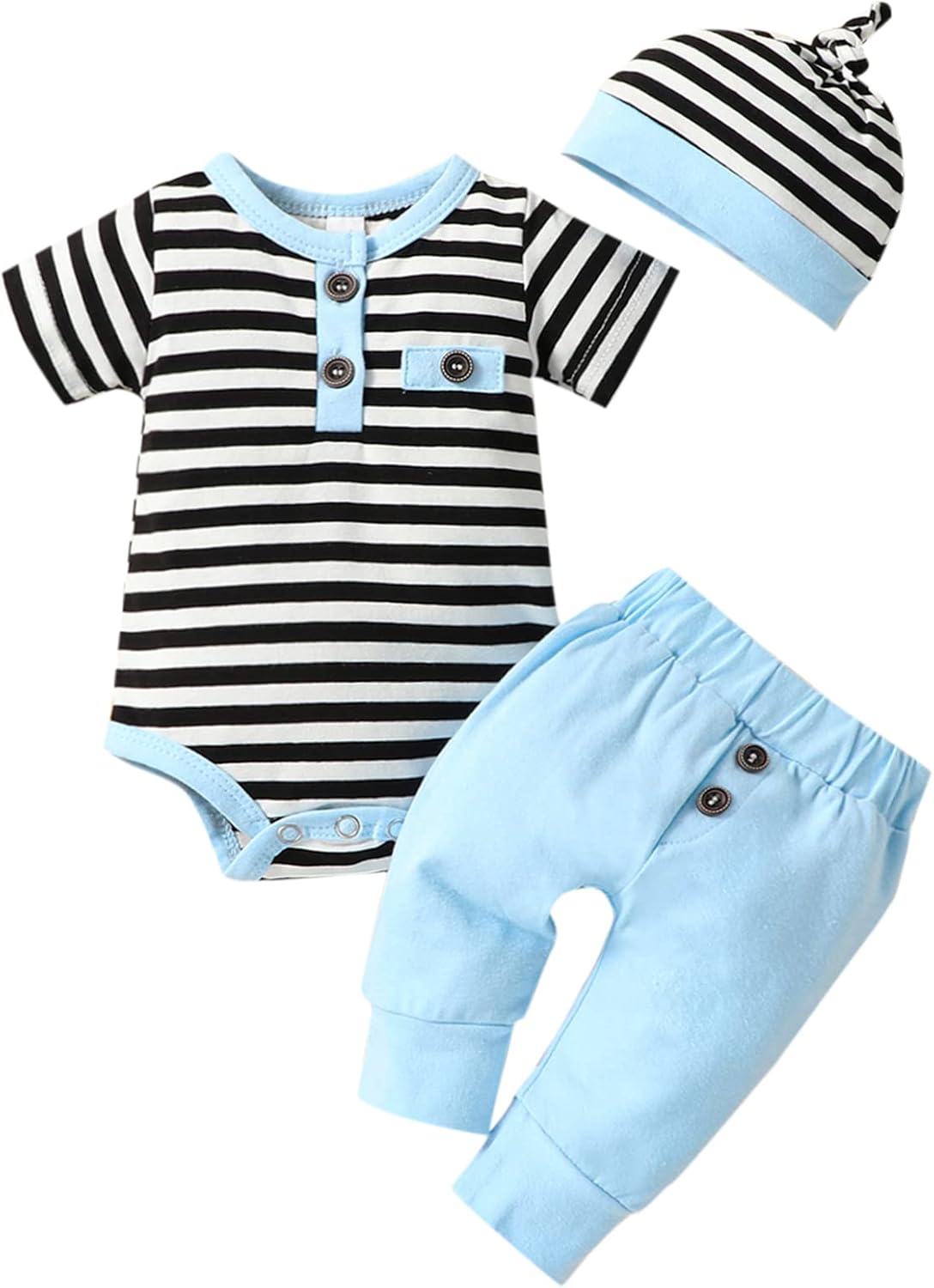VINUOKER Boys Summer Blue Cotton Blend Striped Sport Casual Coordinate Outfit