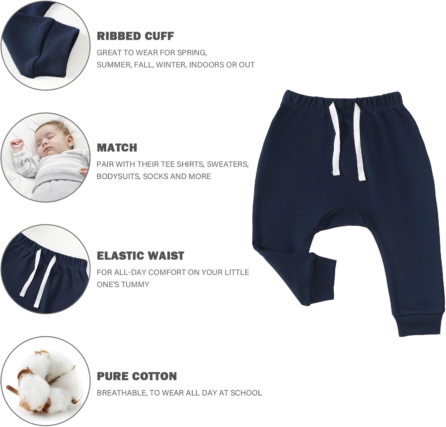 SOBOWO Newborn Baby Girl 3-Pack Joggers