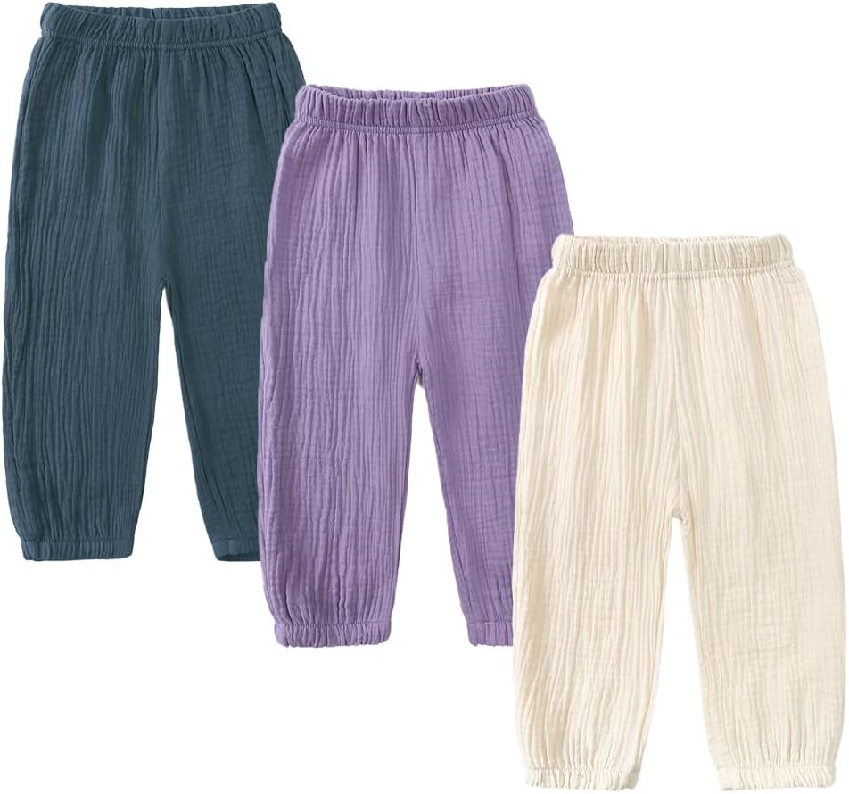 ZFTTZYMX Elastic Waist Cotton Linen Pants for Kids