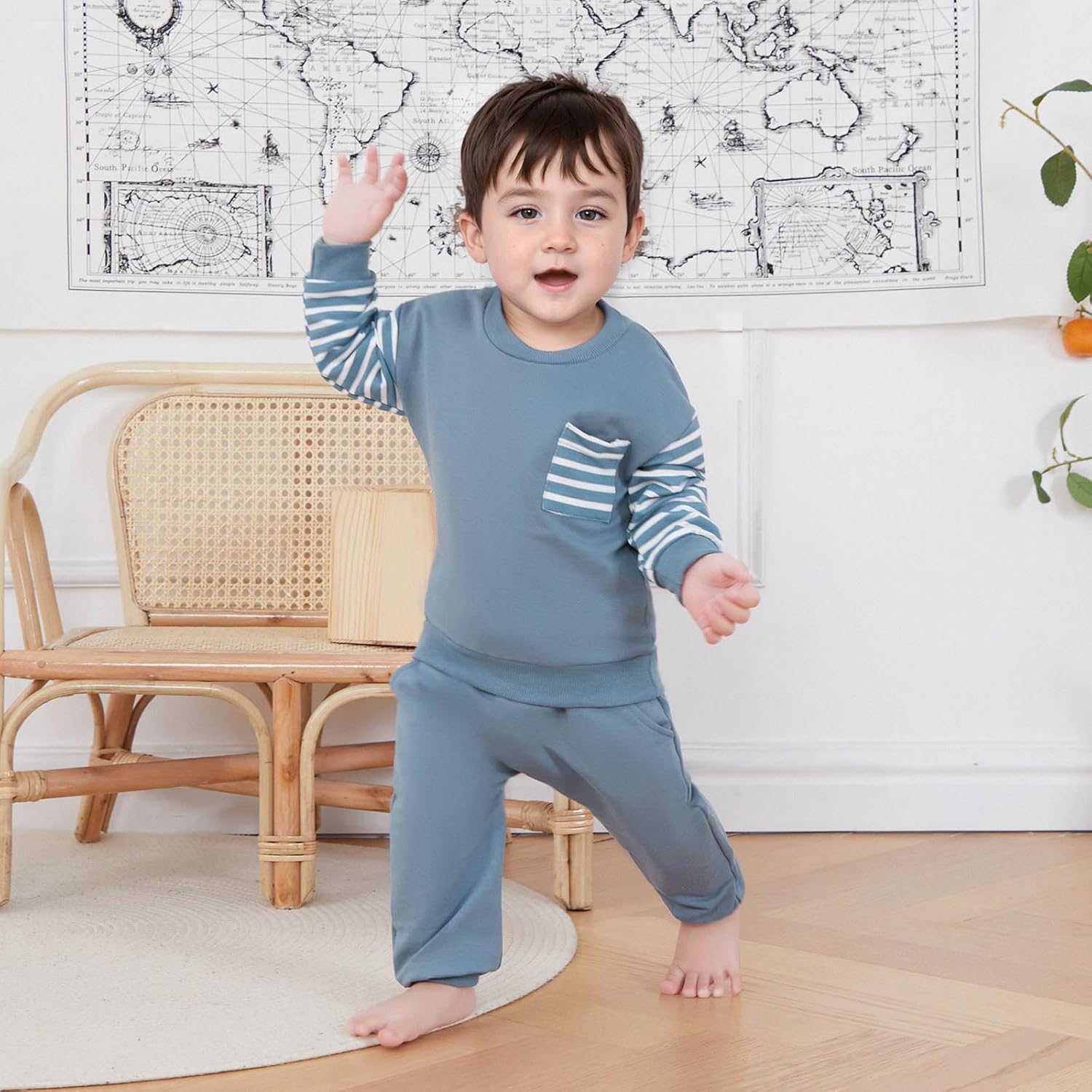 Toddler Striped Long Sleeve Sweatshirt Elastic Waist Pants 2 Piece Set