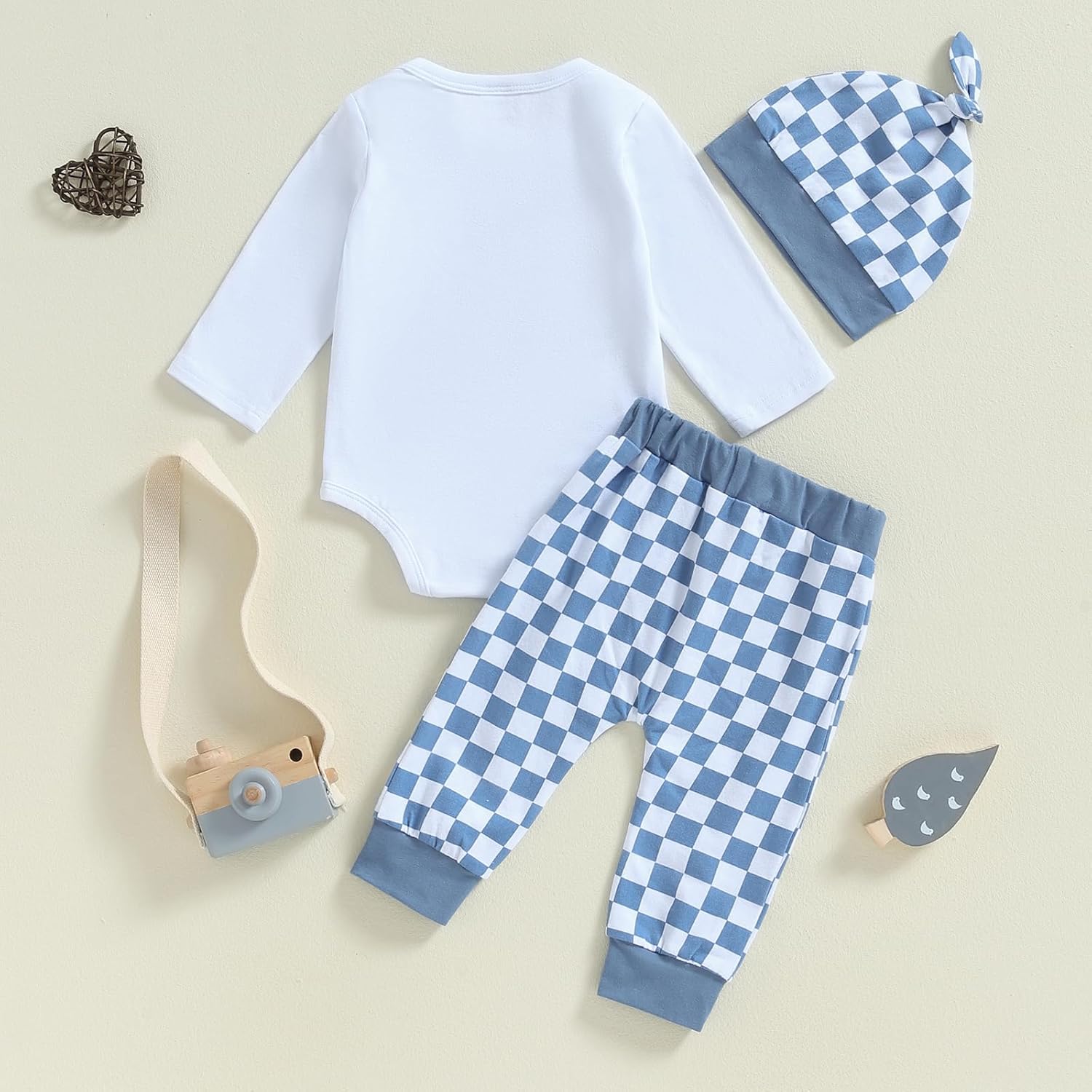 Newborn Bundle Fall Romper Pants Hat Set Lil SisBro Checking Out