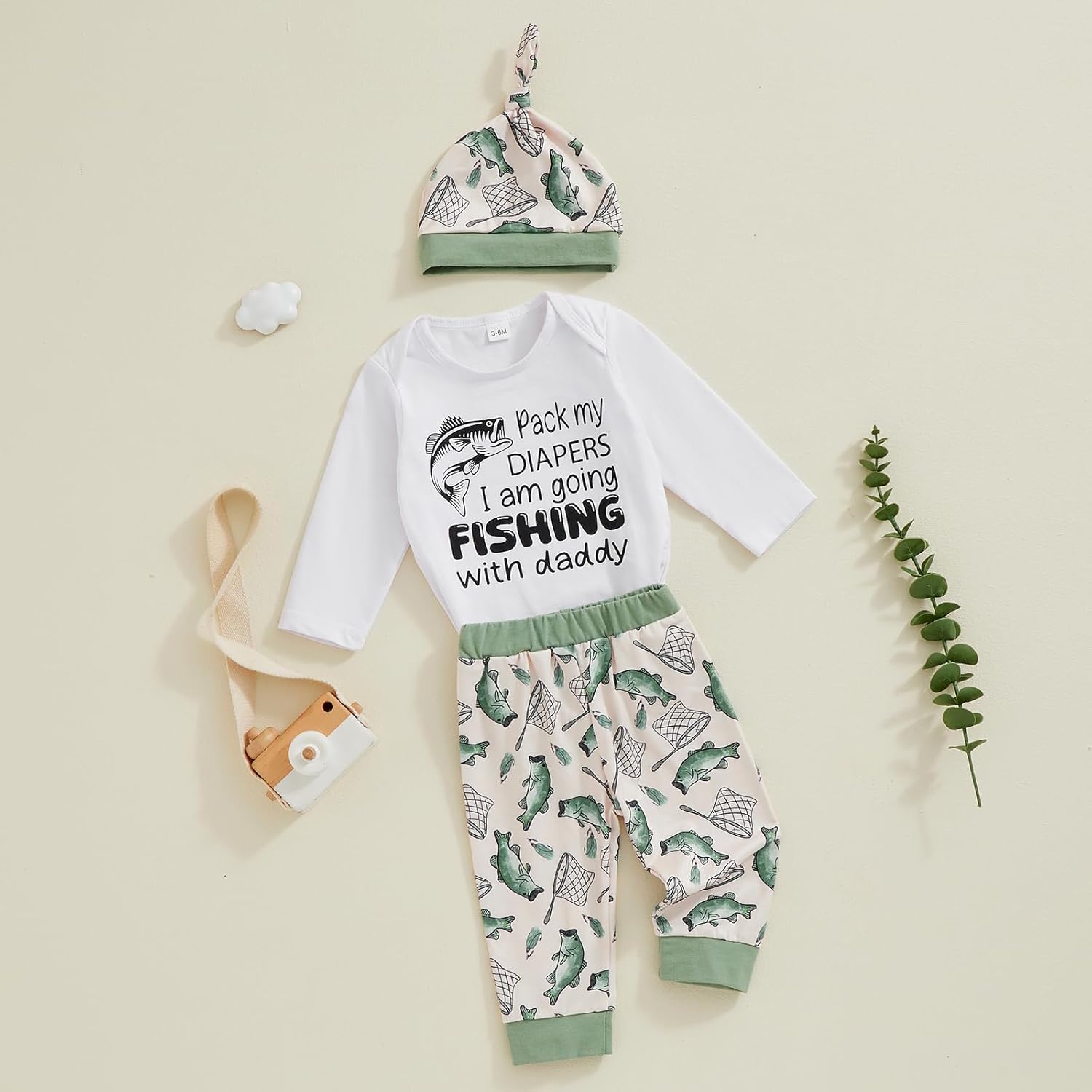 Lamuusaa Newborn Baby Boy Fall Fishing Outfit Romper Set