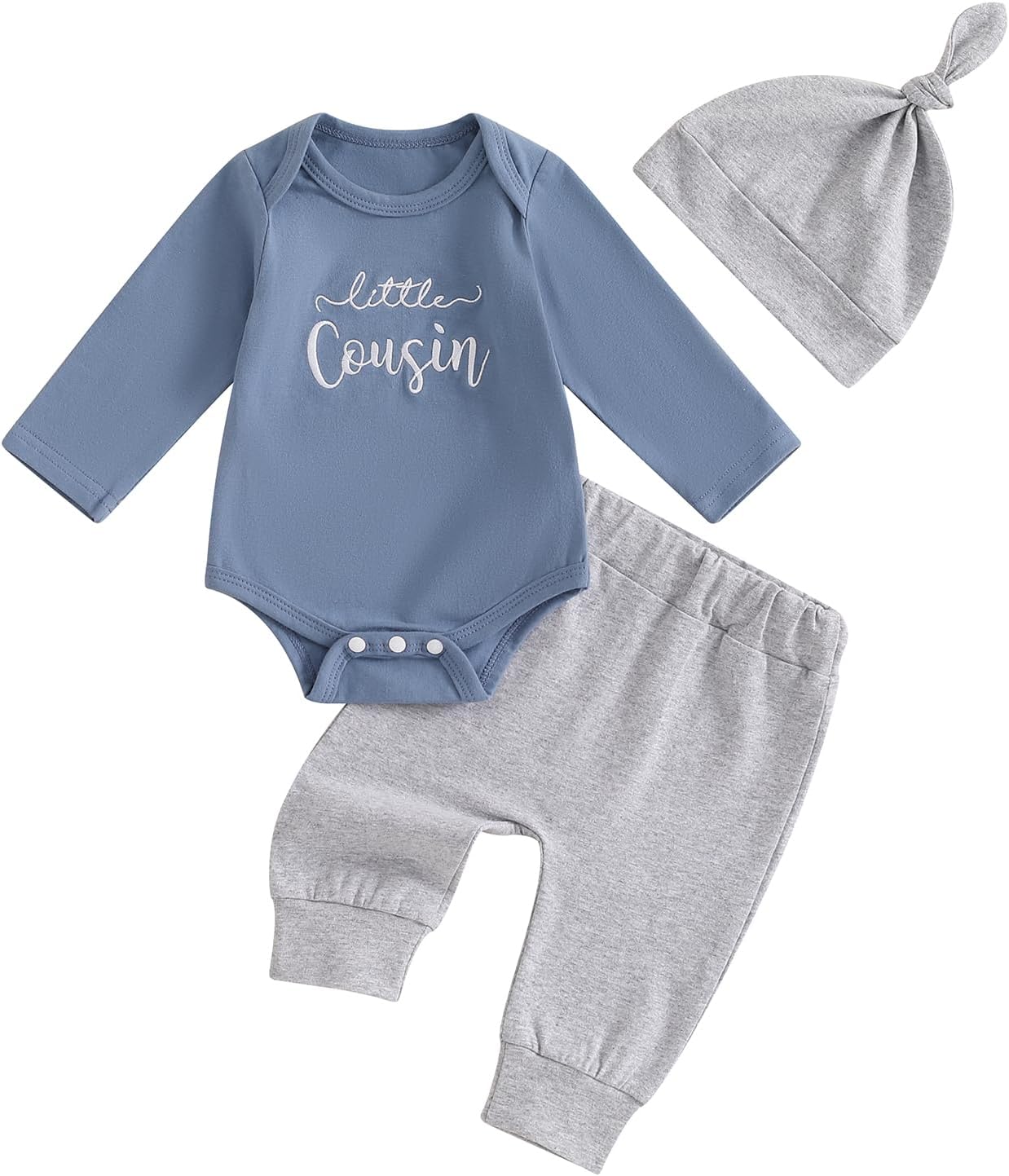Newborn Baby Boy Fall Outfit Romper Pants Hat Set 3 Pcs