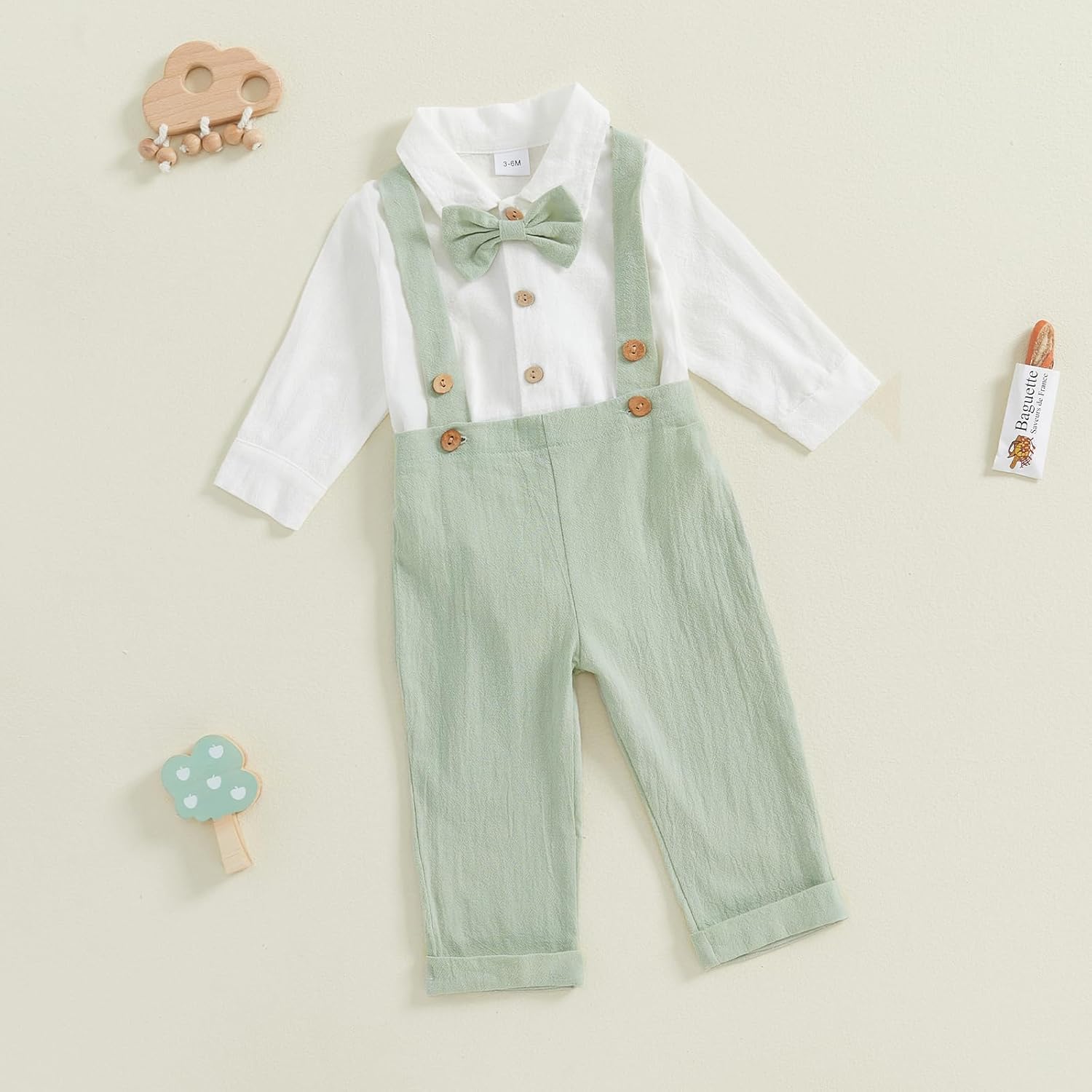 Newborn Baby Boy Bowtie Romper Set with Owsl Overalls