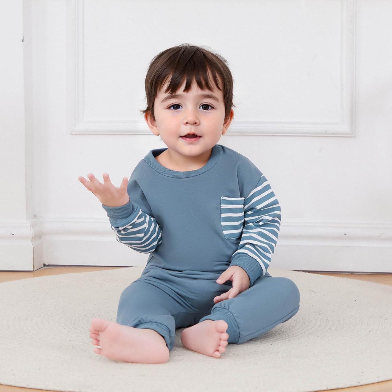 Toddler Striped Long Sleeve Sweatshirt Elastic Waist Pants 2 Piece Set