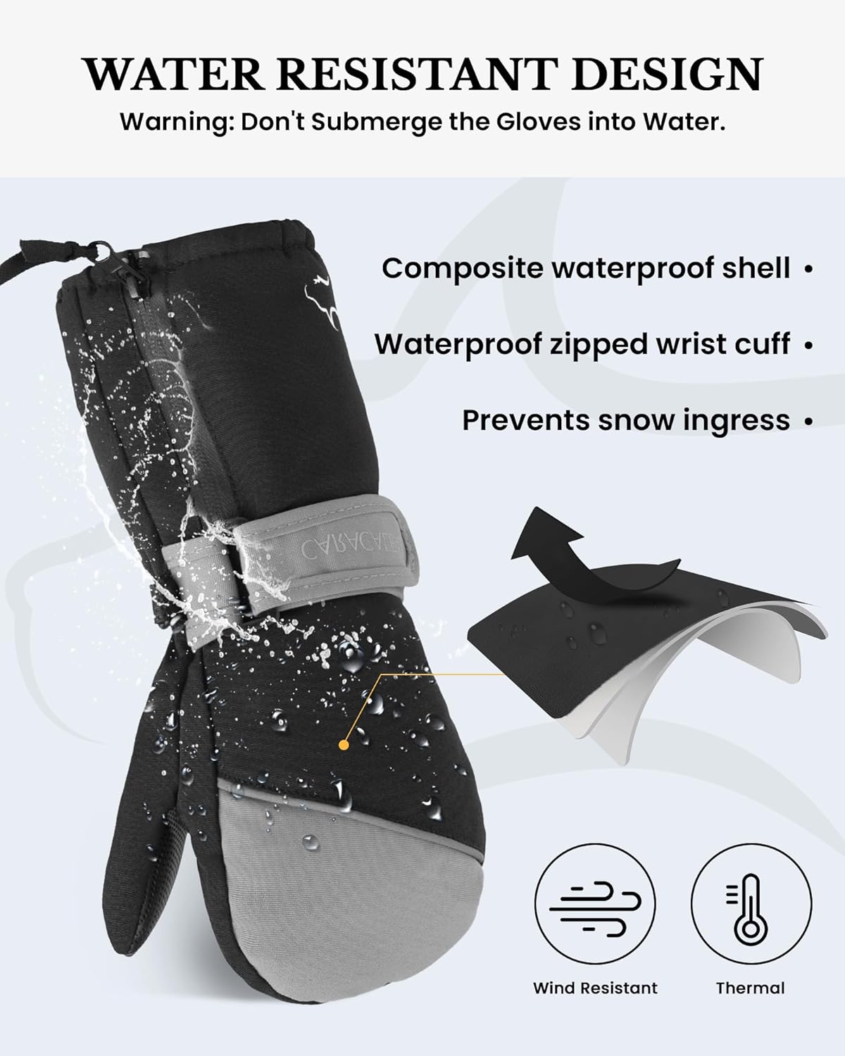 Caracaleap Toddler Kids Waterproof Snow Mittens