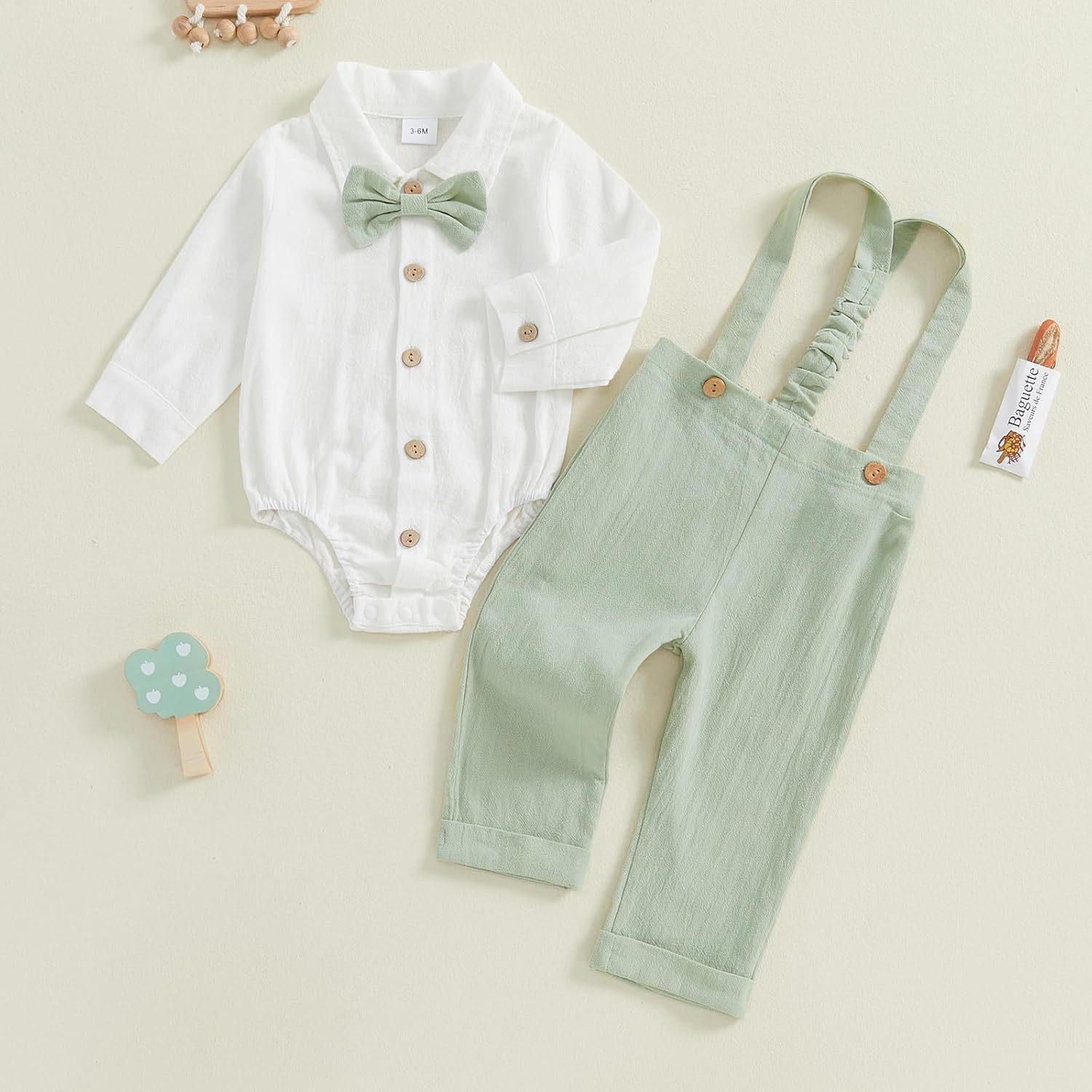 Newborn Baby Boy Bowtie Romper Set with Owsl Overalls