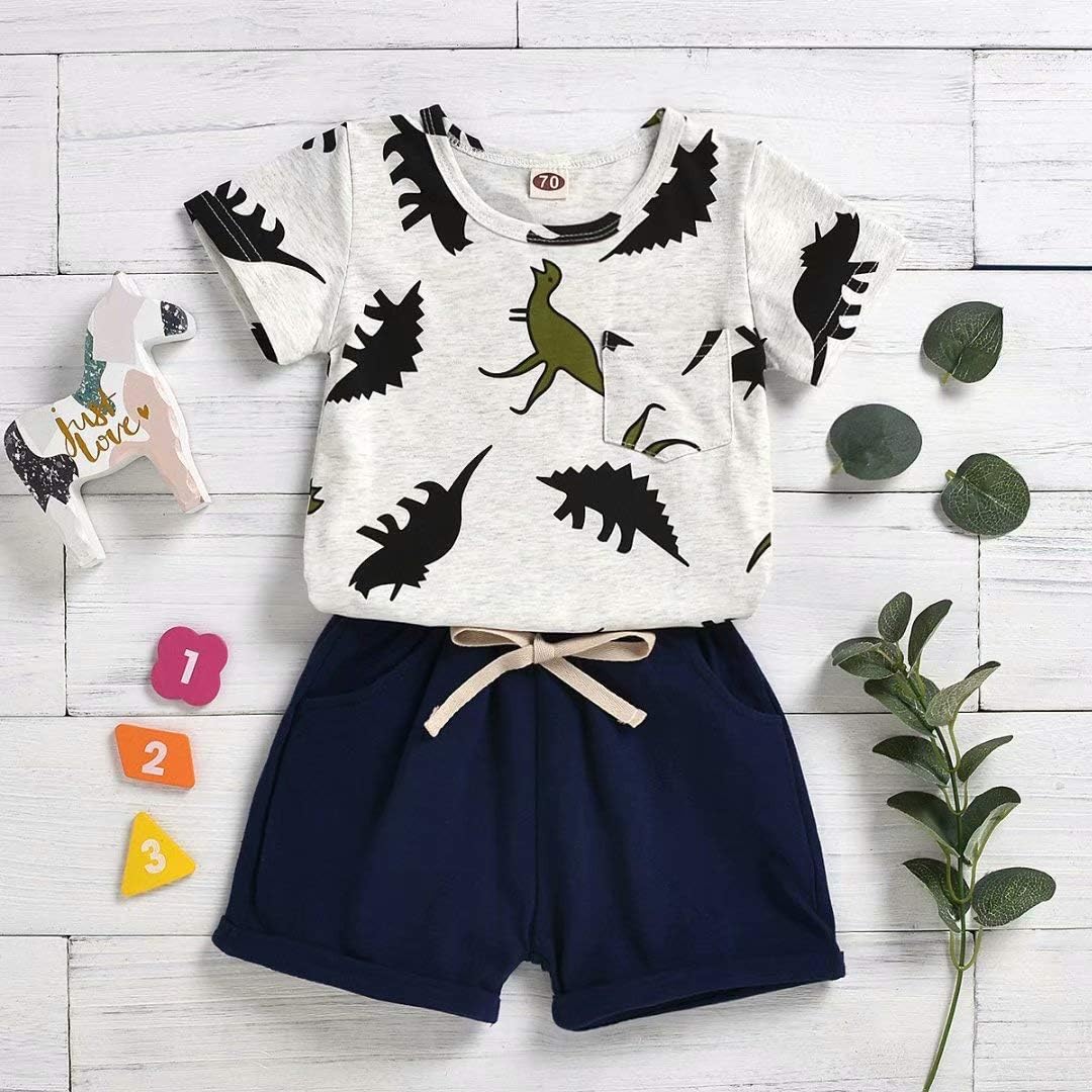 Tepuce Boys Dinosaur T-Shirt and Shorts Summer Outfit for Toddlers