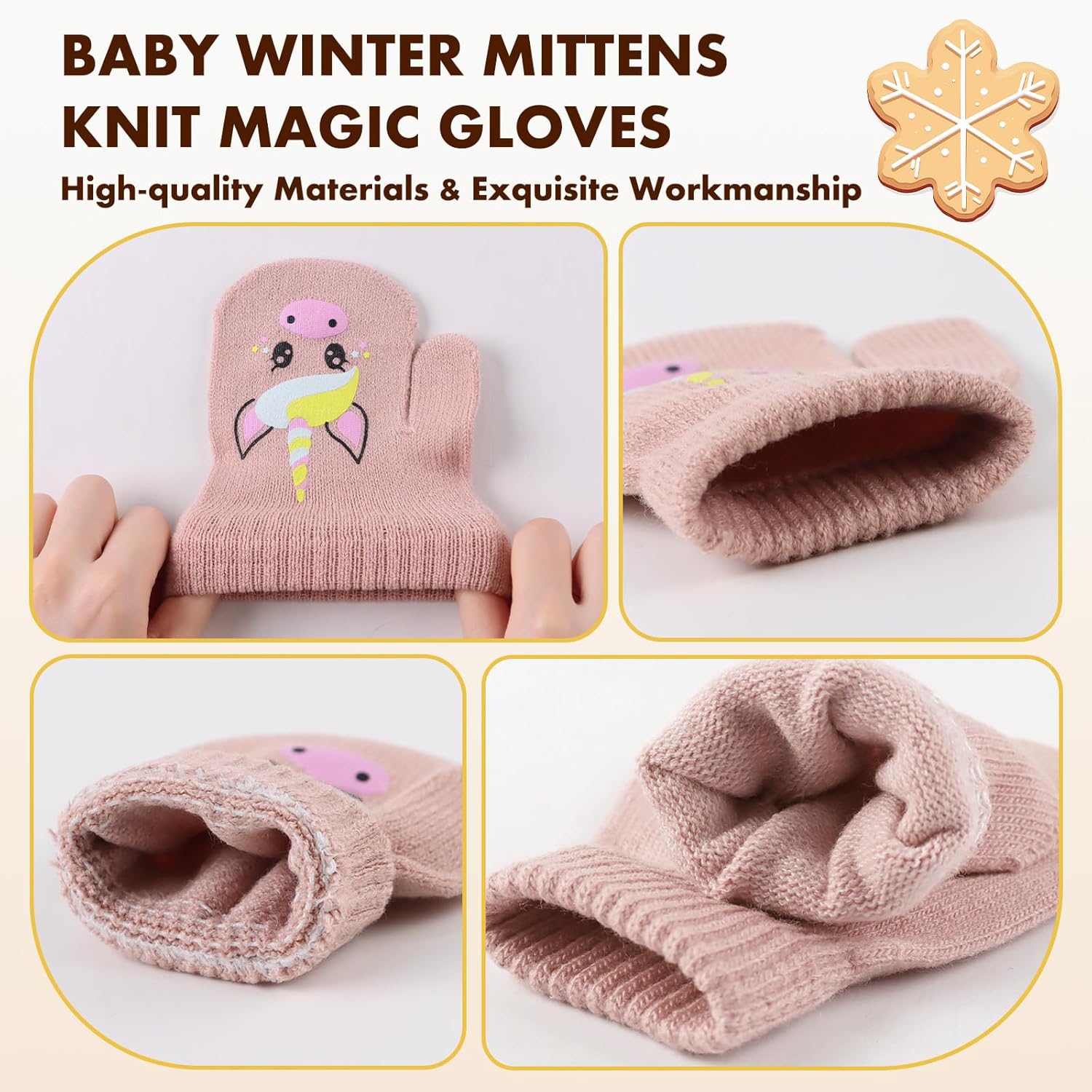 MniJiza Baby Winter Mittens Toddler Stretch Knit Gloves