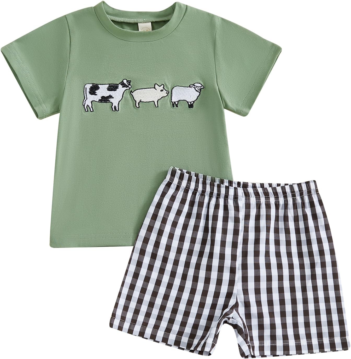 Partclots Toddler Boys Summer Outfits Animal Print Plaid Set