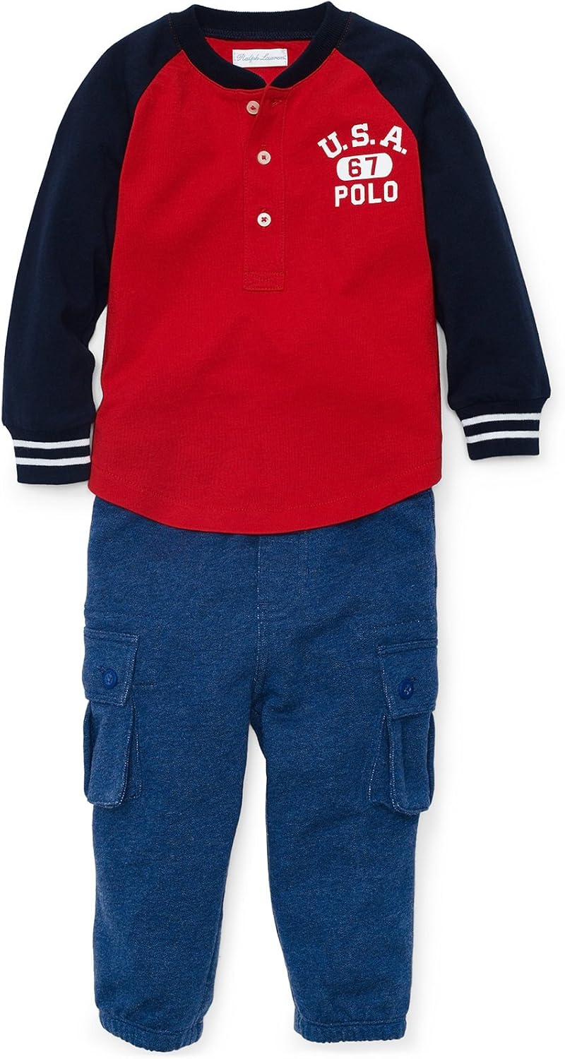 Ralph Lauren Polo Boys Henley Shirt Fleece Cargo Pants Set