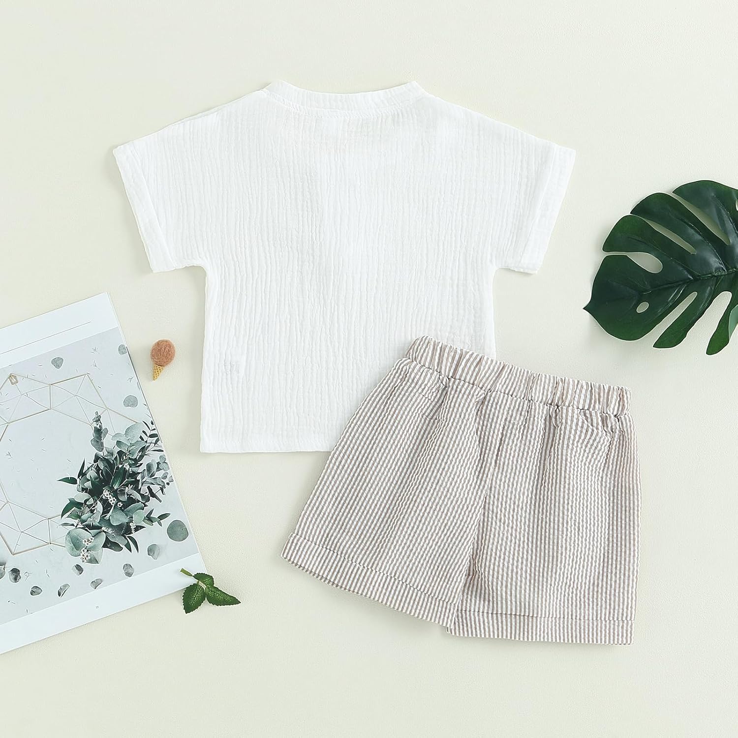 2Pcs Summer Outfits for Baby Boys Elastic Waistband Shorts Set