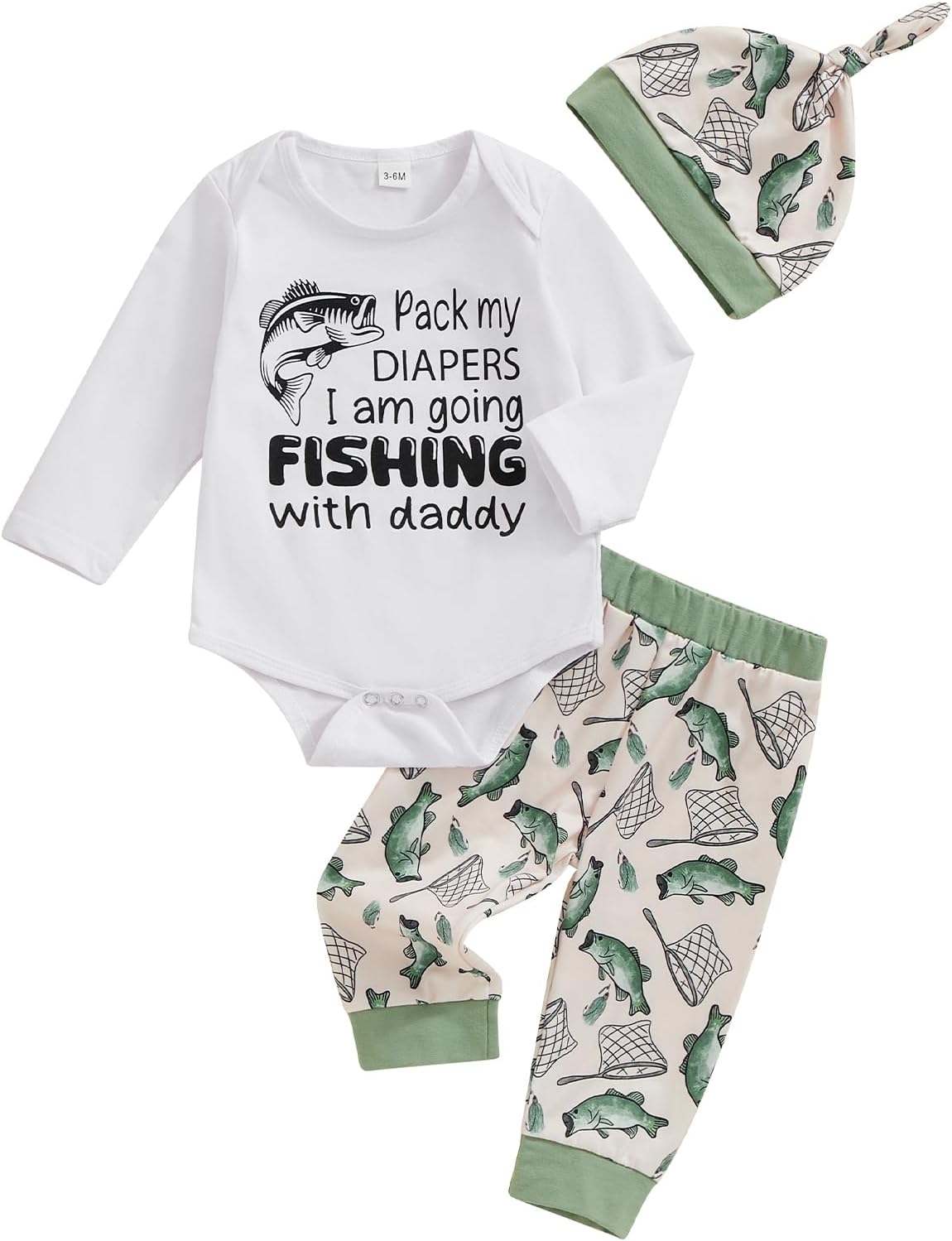 Lamuusaa Newborn Baby Boy Fall Fishing Outfit Romper Set