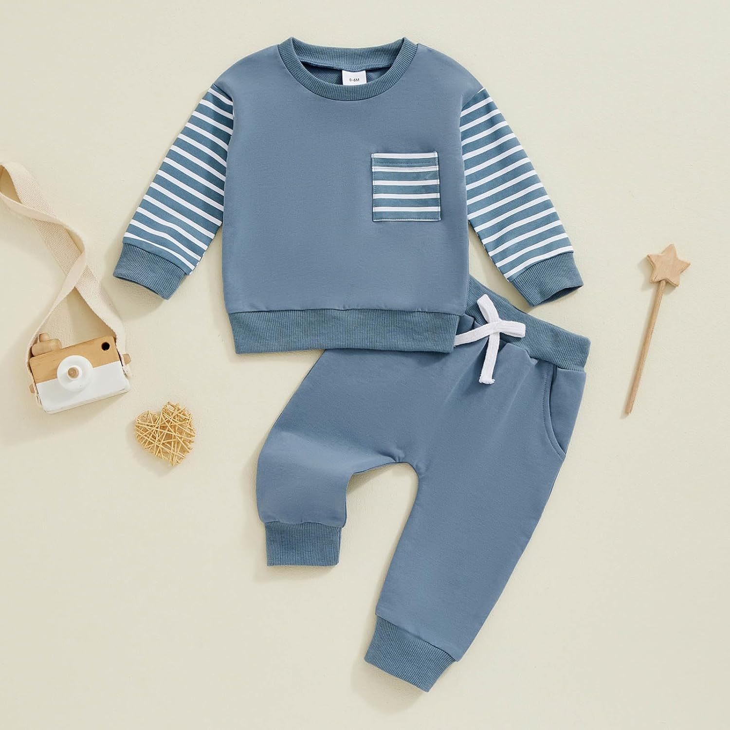 Toddler Striped Long Sleeve Sweatshirt Elastic Waist Pants 2 Piece Set