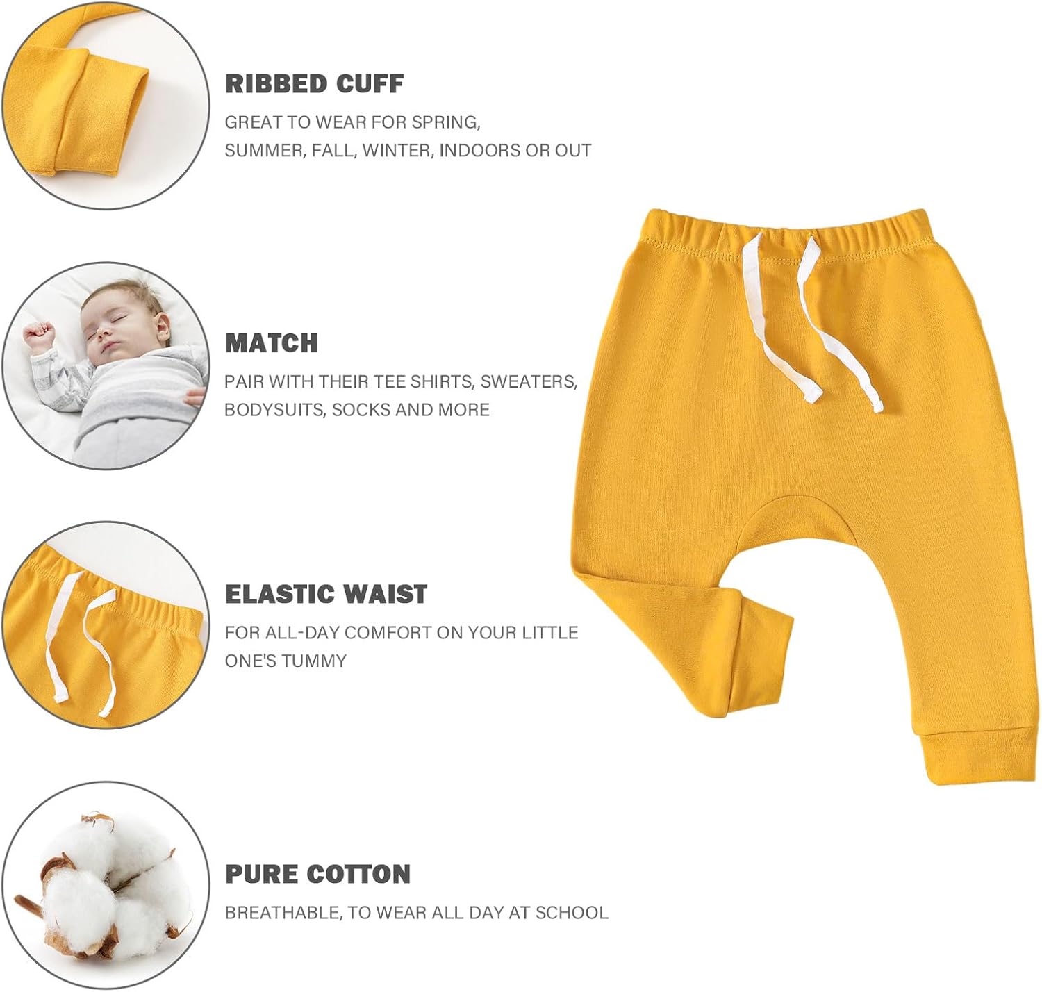 SOBOWO Newborn Baby Girl 3-Pack Joggers