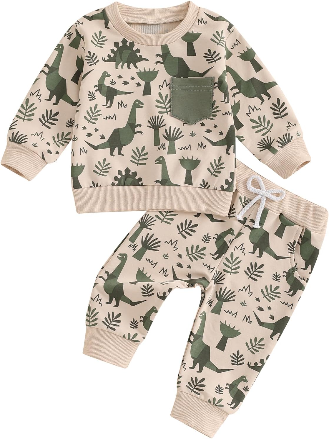 Baorji Toddler Boys Fall Outfits Dinosaur Print Pocketlong Sets