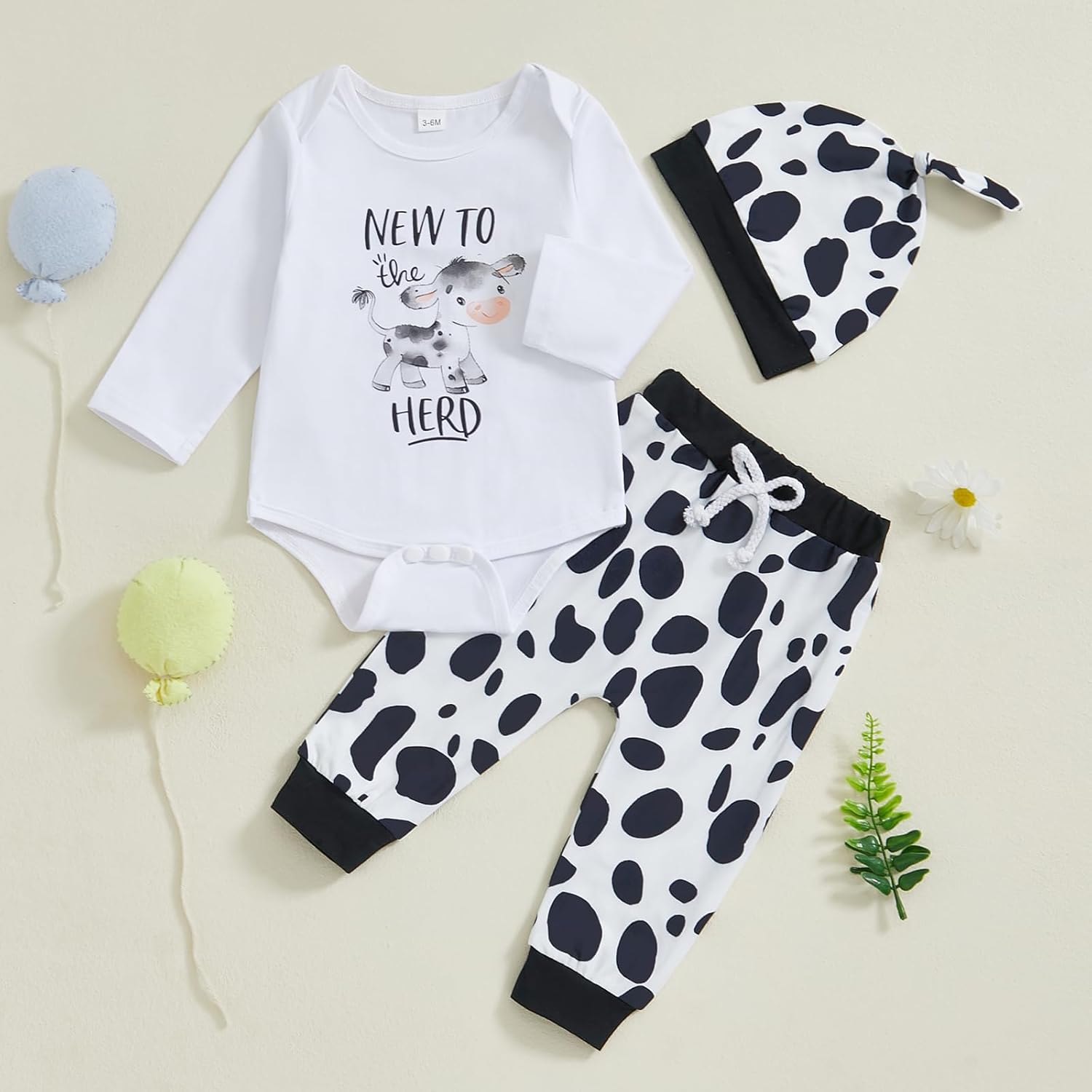 Chloefairy New to the Herd Baby Set Cozy Cuddly Cowprint Newborn Outfit