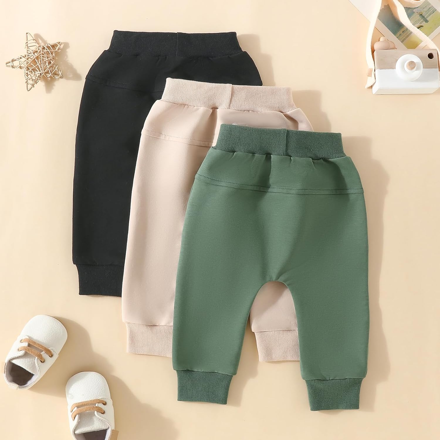 Baby Boys Sweatpants 3 Pack Solid Elastic Waist Jogger Pants Fall Winter printlns