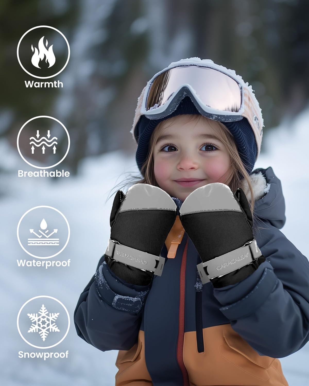 Caracaleap Toddler Kids Waterproof Snow Mittens