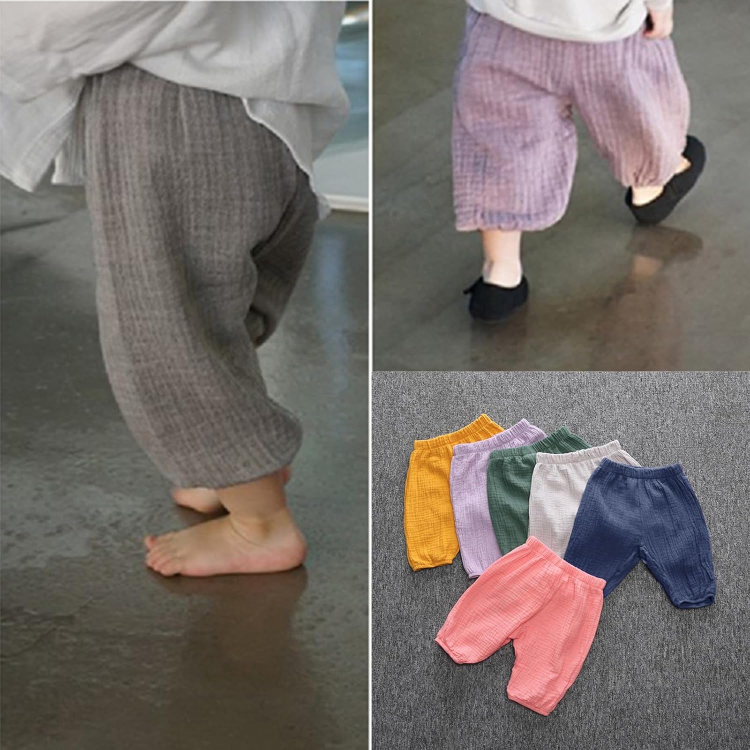 Gingham Cargo Pants for Toddler Boys Girls Elastic Waist Bottoms Basic blooomers