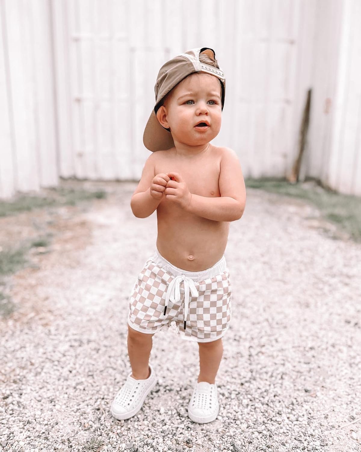 Lamuusaa Boys 0-3T Summer Cotton Plaid Jogger Shorts Elastic Waist