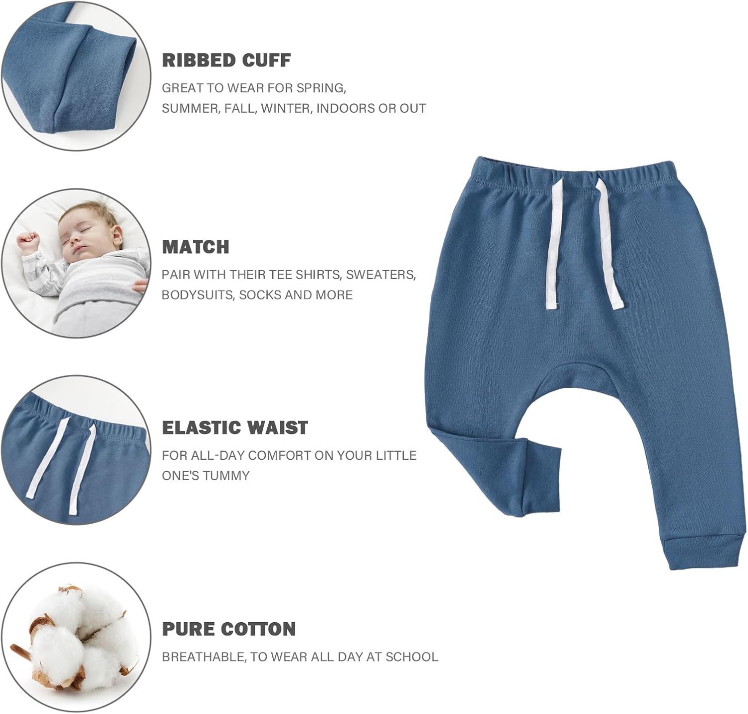 SOBOWO Newborn Baby Girl 3-Pack Joggers