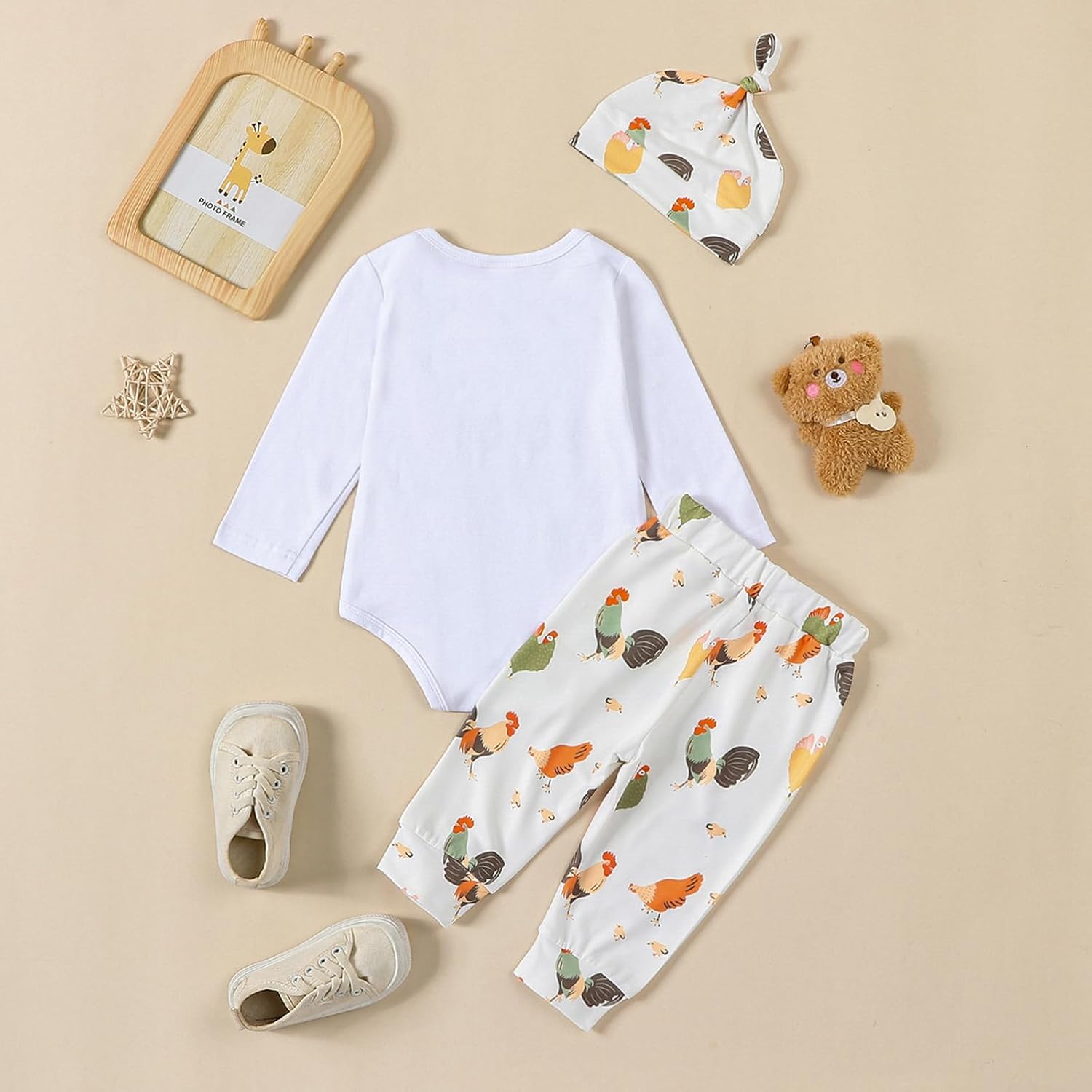 Infant Boy Farm Letter Bodysuit Set with Hat 0-18 Months