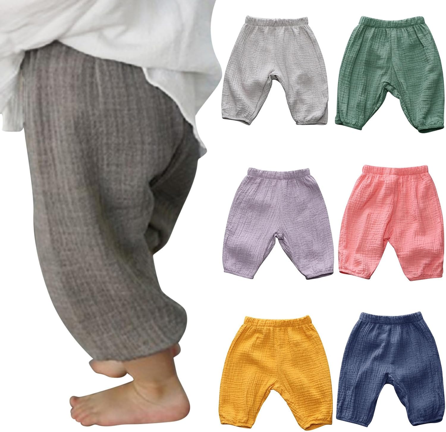 Gingham Cargo Pants for Toddler Boys Girls Elastic Waist Bottoms Basic blooomers