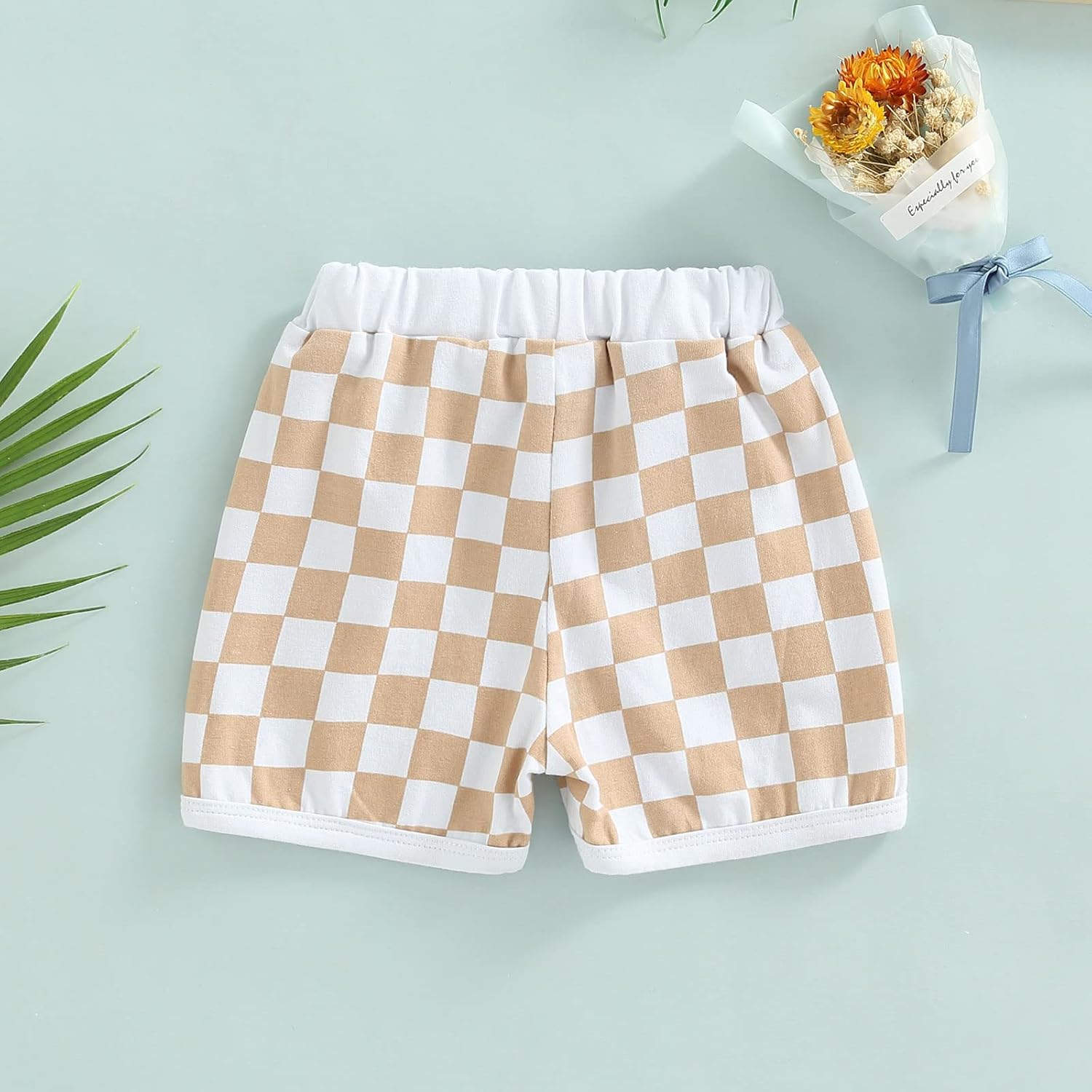Lamuusaa Boys 0-3T Summer Cotton Plaid Jogger Shorts Elastic Waist